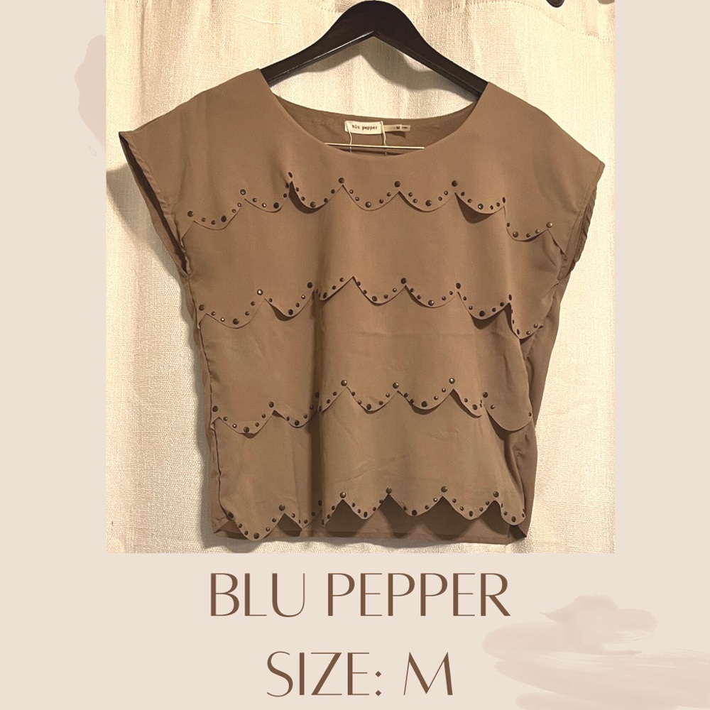 Brown top with jewels and layers. Perfect for business casual and dinner !